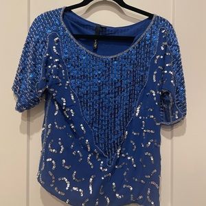 Beaded and sequined Aryn K short sleeve top